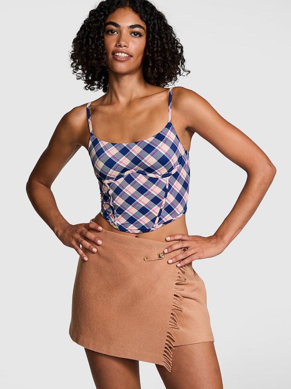 Pink Victoria Secret -The Cinched Micro Corset Top - Navy Plaid